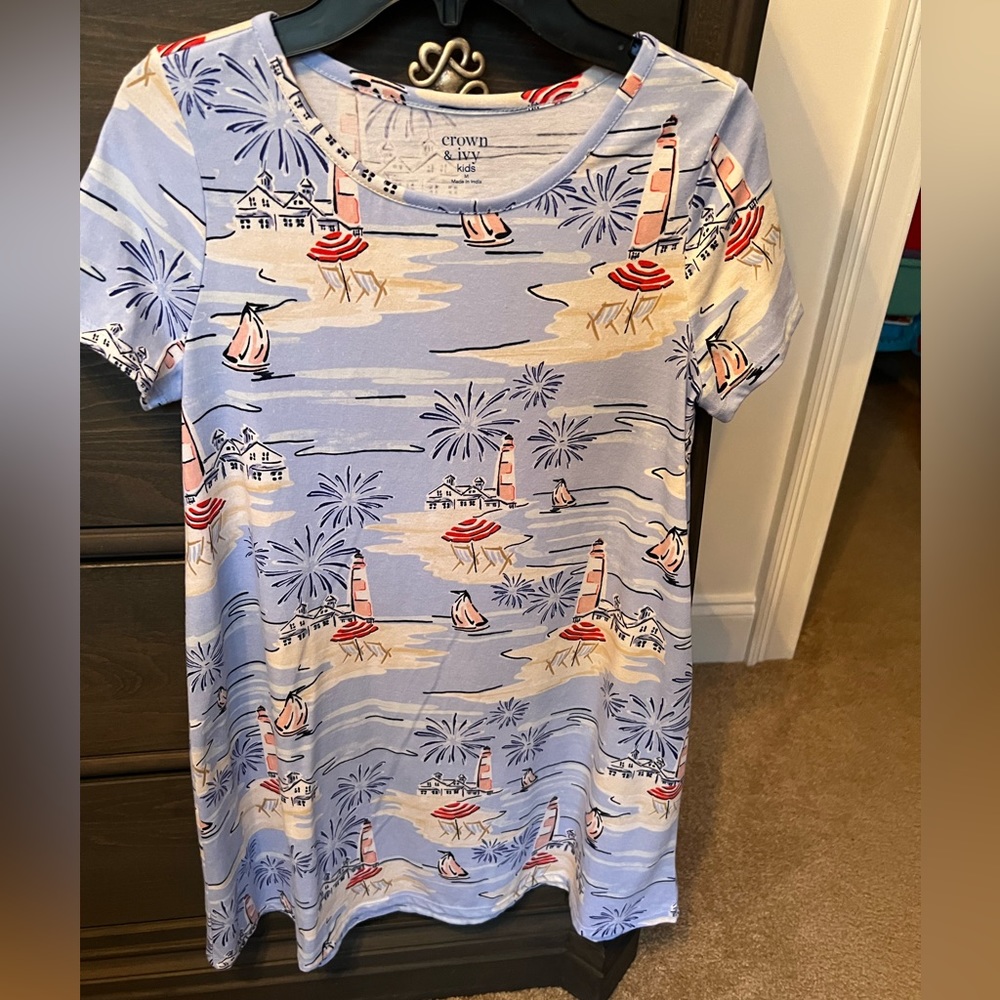 Crown & Ivy kids light house and beach theme cotton dress size medium girls EUC